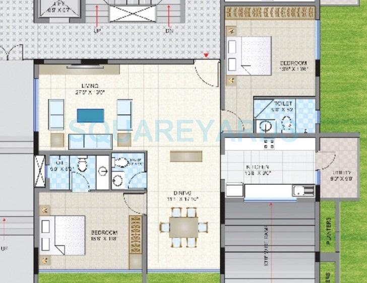Floor plan of 3 BHK 2200 Sq. Ft. Apartment in Legacy Adonia, Bangalore