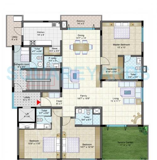 Floor plan of 3 BHK 2812 Sq. Ft. Apartment in Legacy Caldera, Bangalore