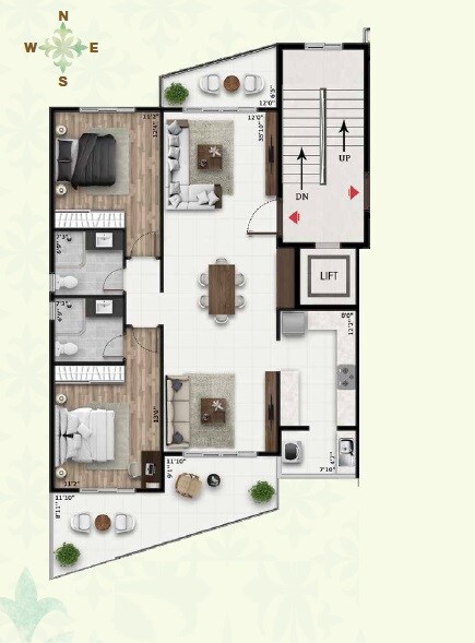 2 BHK 1405 Sq. Ft. Apartment
