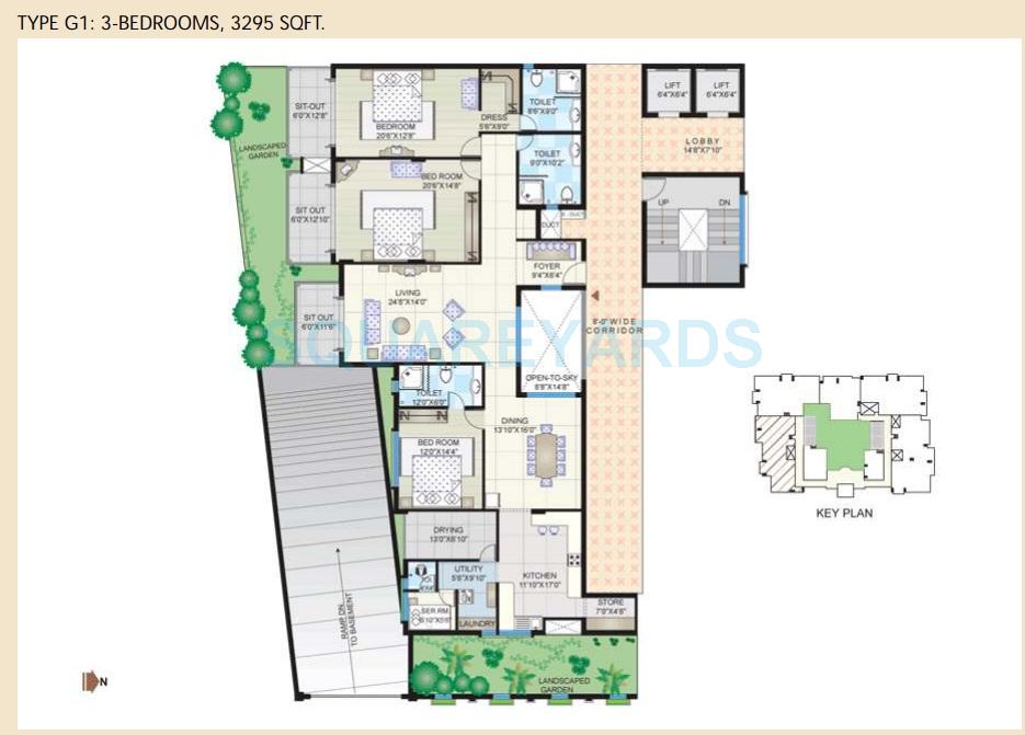 Floor plan of 3 BHK 3295 Sq. Ft. Apartment in Legacy Casero, Bangalore