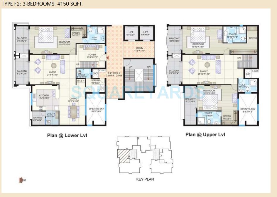 Floor plan of 4 BHK 4550 Sq. Ft. Apartment in Legacy Casero, Bangalore