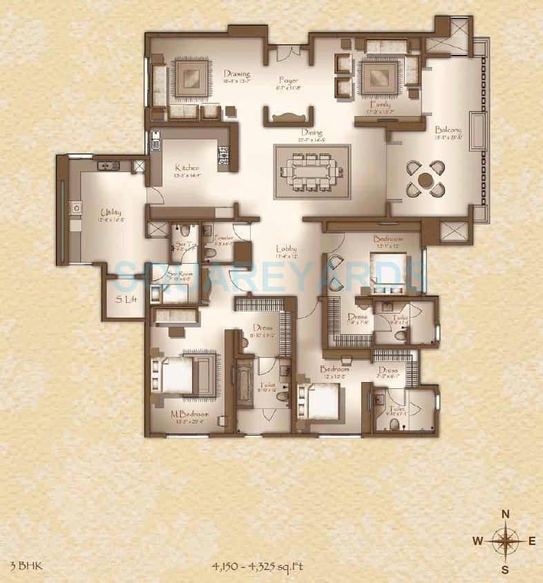 Floor plan of 3 BHK 4150 Sq. Ft. Apartment in Legacy Cirocco, Bangalore