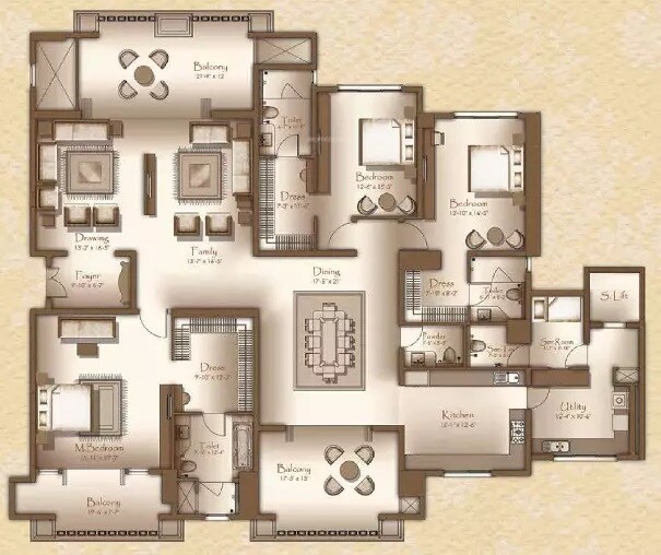 Floor plan of 3 BHK 4740 Sq. Ft. Apartment in Legacy Cirocco, Bangalore