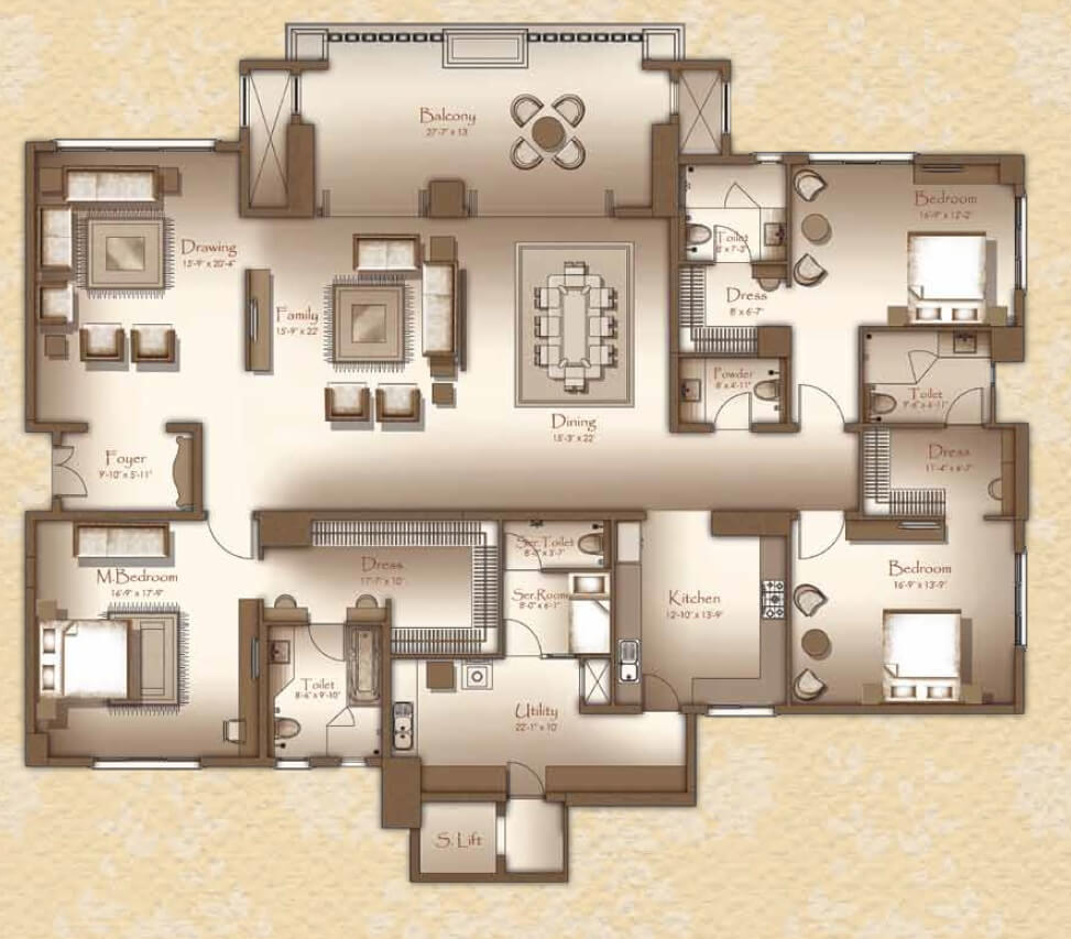 Floor plan of 3 BHK 4390 Sq. Ft. Apartment in Legacy Cirocco, Bangalore
