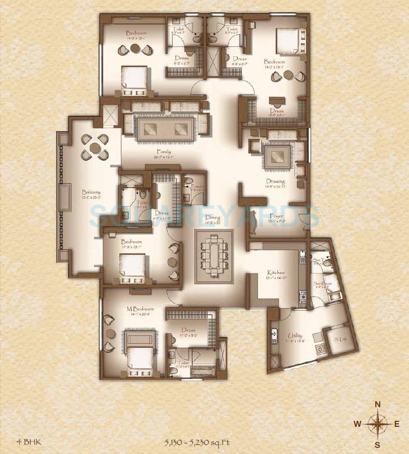 Floor plan of 4 BHK 5130 Sq. Ft. Apartment in Legacy Cirocco, Bangalore