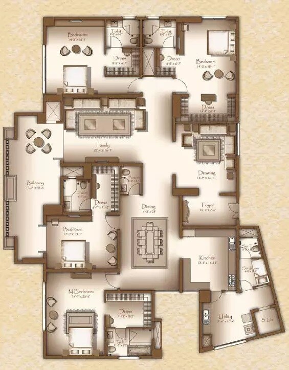 Floor plan of 4 BHK 5230 Sq. Ft. Apartment in Legacy Cirocco, Bangalore