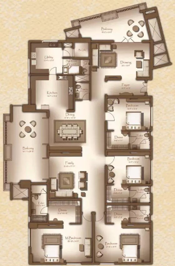 Floor plan of 4 BHK 5650 Sq. Ft. Apartment in Legacy Cirocco, Bangalore