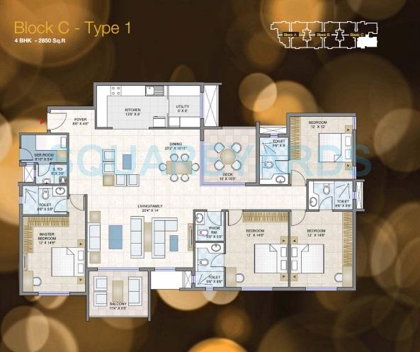 Floor plan of 4 BHK 2850 Sq. Ft. Apartment in Legacy Estilo, Bangalore