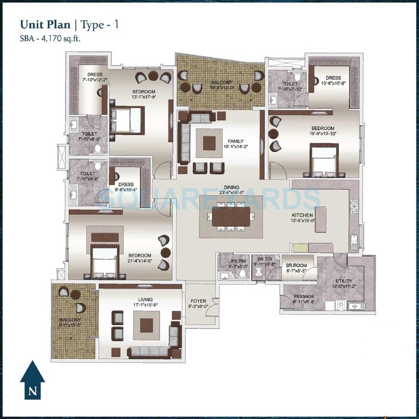 Floor plan of 3 BHK 4170 Sq. Ft. Apartment in Legacy Madelia, Bangalore