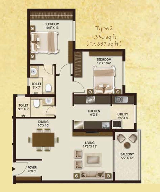 2 BHK 1330 Sq. Ft. Apartment