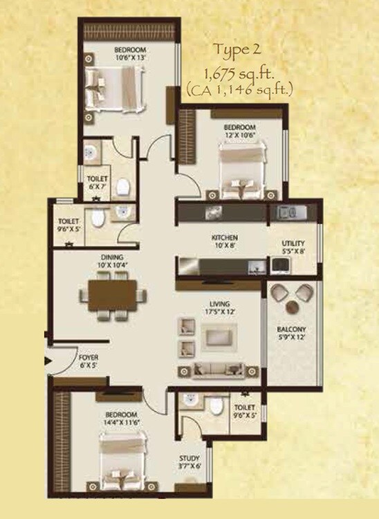 3 BHK 1675 Sq. Ft. Apartment