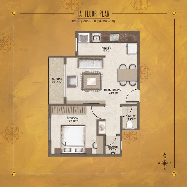 Floor plan of 1 BHK 680 Sq. Ft. Apartment in Legacy Vivienda, Bangalore