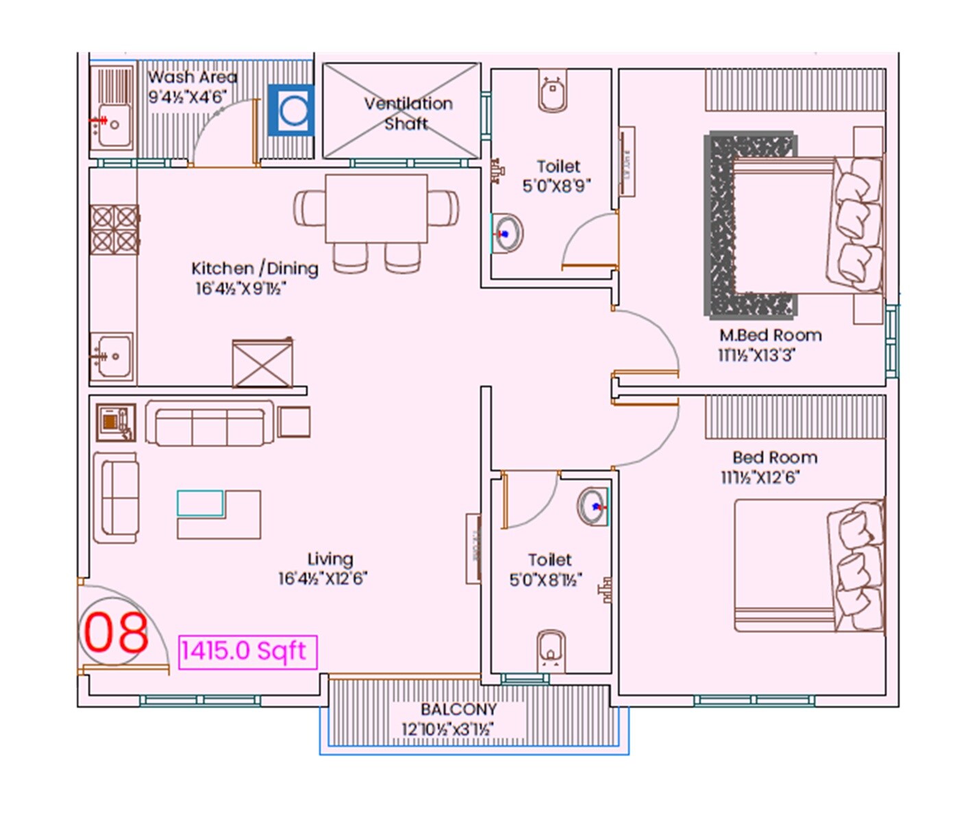 2 BHK 1415 Sq. Ft. Apartment