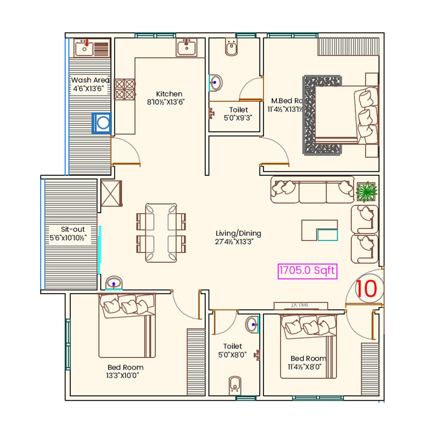 2 BHK 1705 Sq. Ft. Apartment