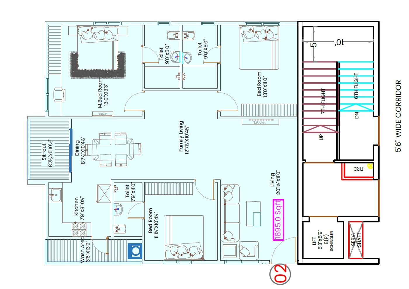 3 BHK 1895 Sq. Ft. Apartment