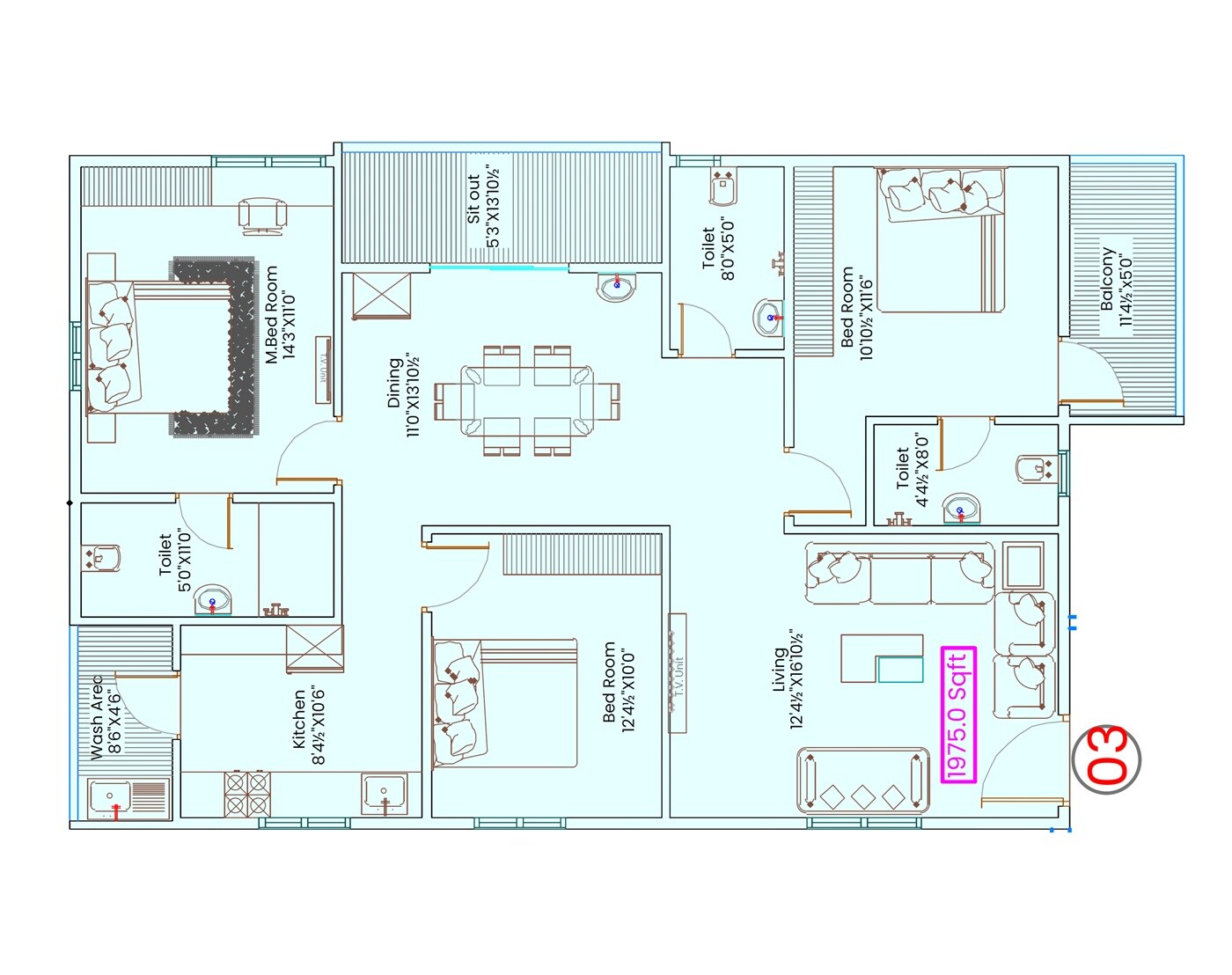 3 BHK 1975 Sq. Ft. Apartment