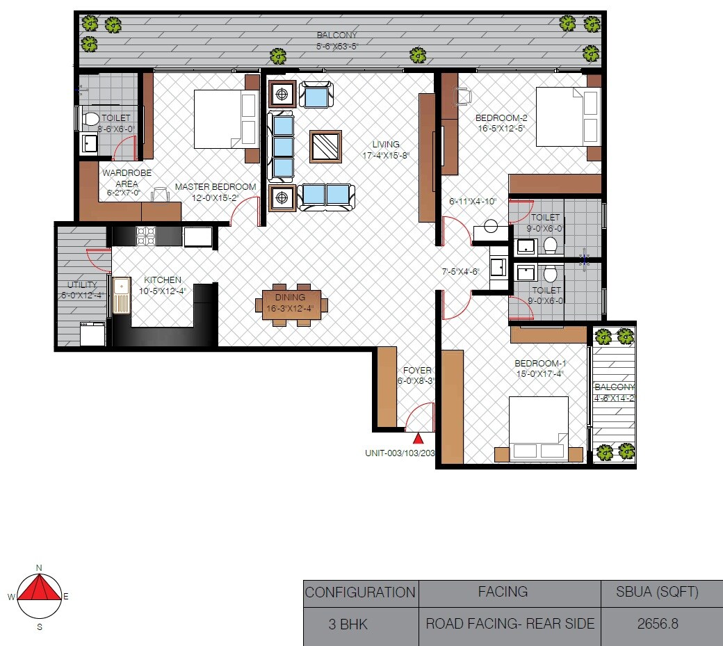 Floor plan of 3 BHK 2656 Sq. Ft. Apartment in Lewis Ferris, Bangalore
