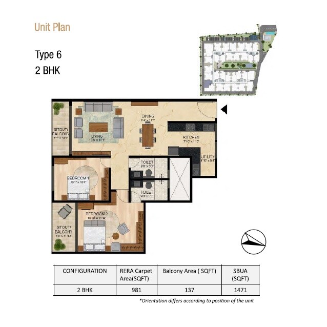 Floor plan of 2 BHK 1471 Sq. Ft. Apartment in Lewis Glorious A2, Bangalore