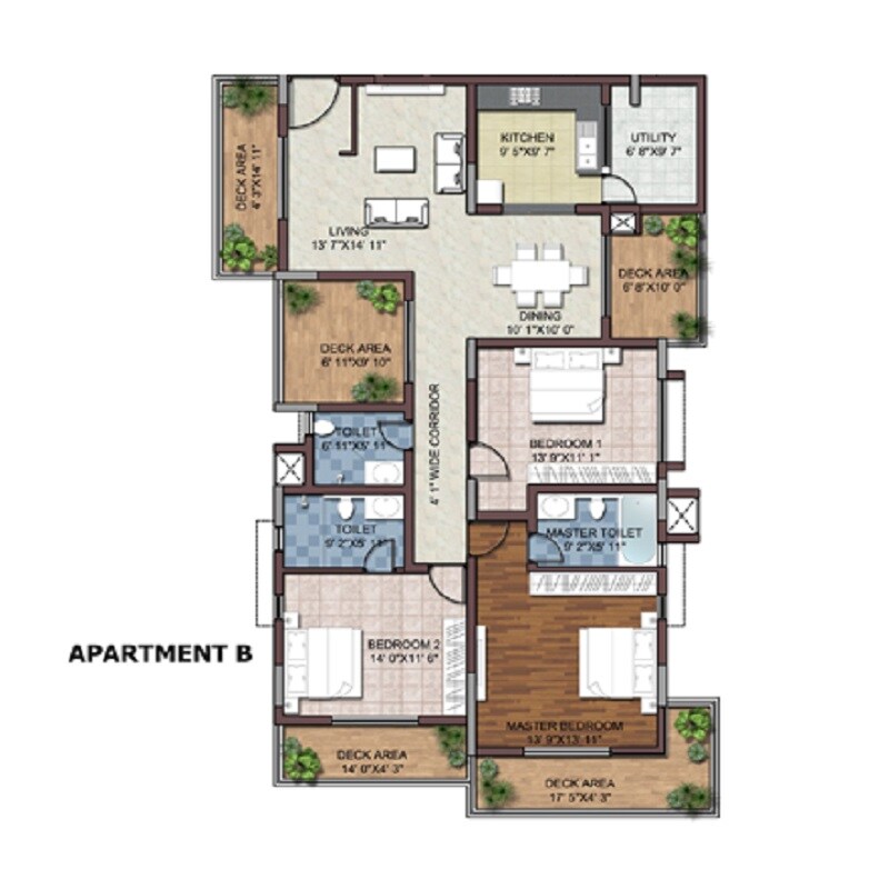 Floor plan of 3 BHK 2135 Sq. Ft. Apartment in LGCL Luxuriate, Bangalore