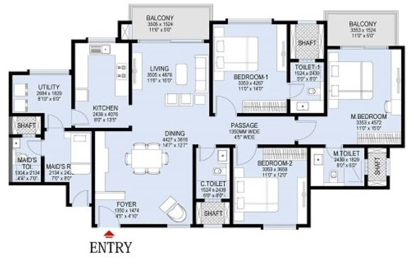 Rental 3 Bedroom 1345 Sq.Ft. Apartment in LnT Raintree Boulevard, Hebbal Bangalore 5876425