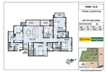  4 BHK Apartment at LnT Raintree Boulevard, Hebbal – for Rent