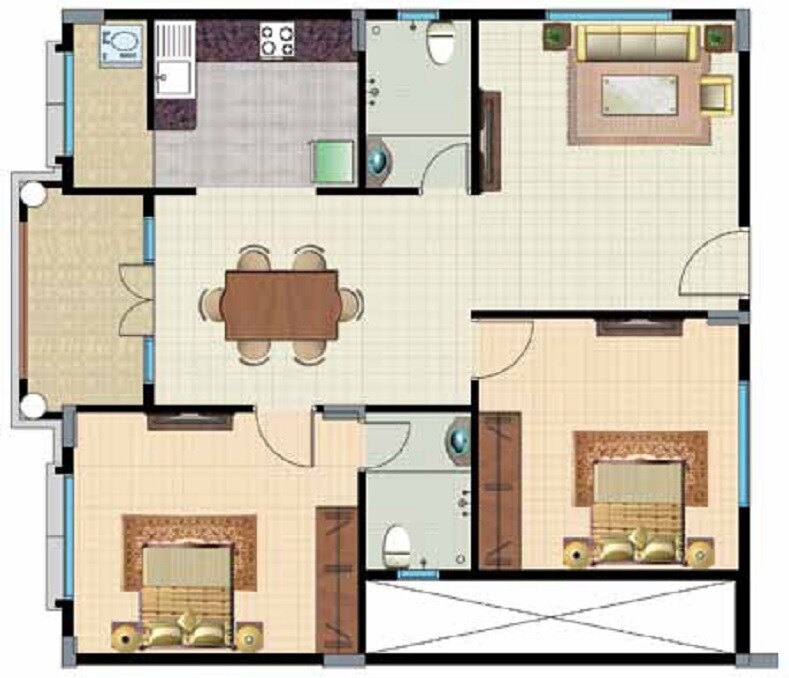 Floor plan of 2 BHK 1150 Sq. Ft. Apartment in Lotus Palace, Bangalore
