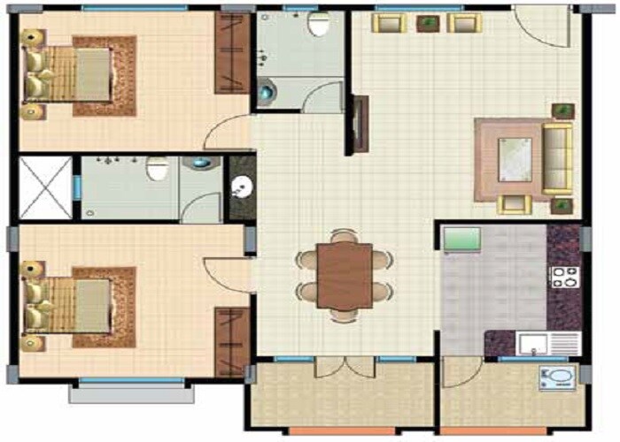 Floor plan of 2 BHK 1215 Sq. Ft. Apartment in Lotus Palace, Bangalore