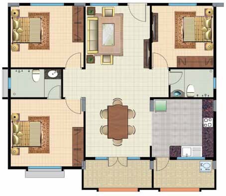 Floor plan of 3 BHK 1420 Sq. Ft. Apartment in Lotus Palace, Bangalore