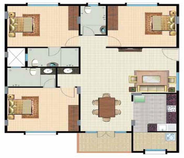 Floor plan of 3 BHK 1520 Sq. Ft. Apartment in Lotus Palace, Bangalore
