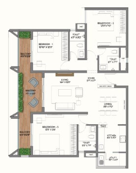 Floor plan of 3 BHK 1890 Sq. Ft. Apartment in LS Sakura, Bangalore