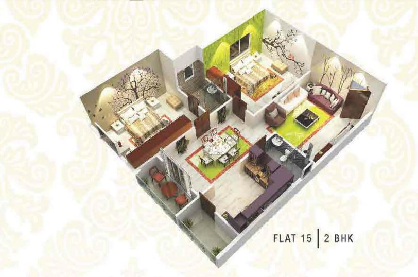 Floor plan of 2 BHK 905 Sq. Ft. Apartment in LVS Gardenia Phase 1, Bangalore