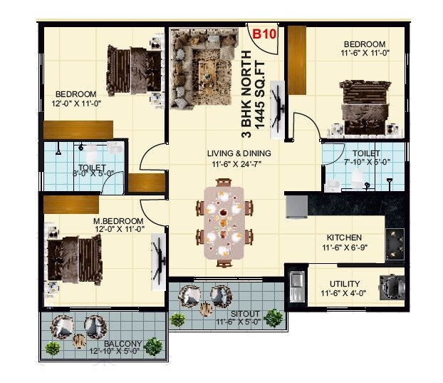 3 BHK 1445 Sq. Ft. Apartment
