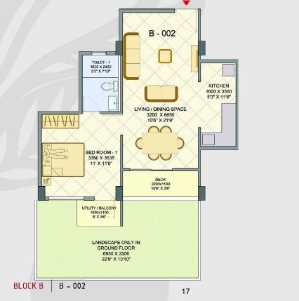 Floor plan of 1 BHK 788 Sq. Ft. Apartment in Lybiana Avila, Bangalore