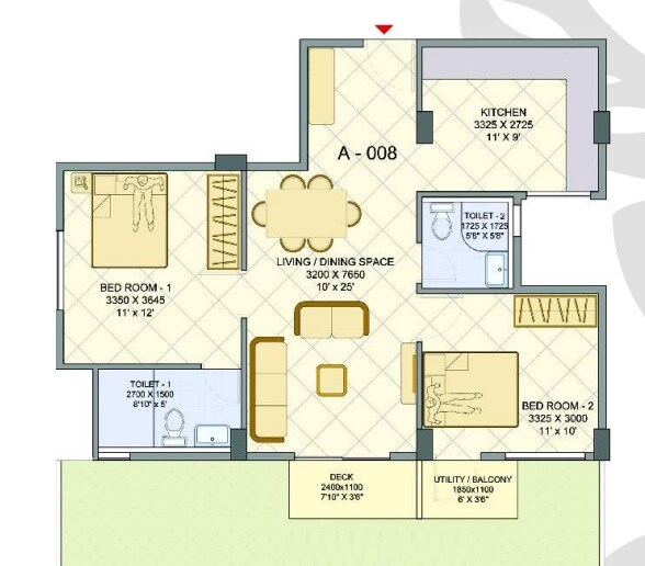 2 BHK 1011 Sq. Ft. Apartment