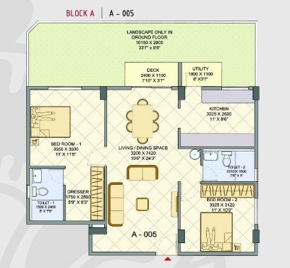 Floor plan of 2 BHK 1152 Sq. Ft. Apartment in Lybiana Avila, Bangalore