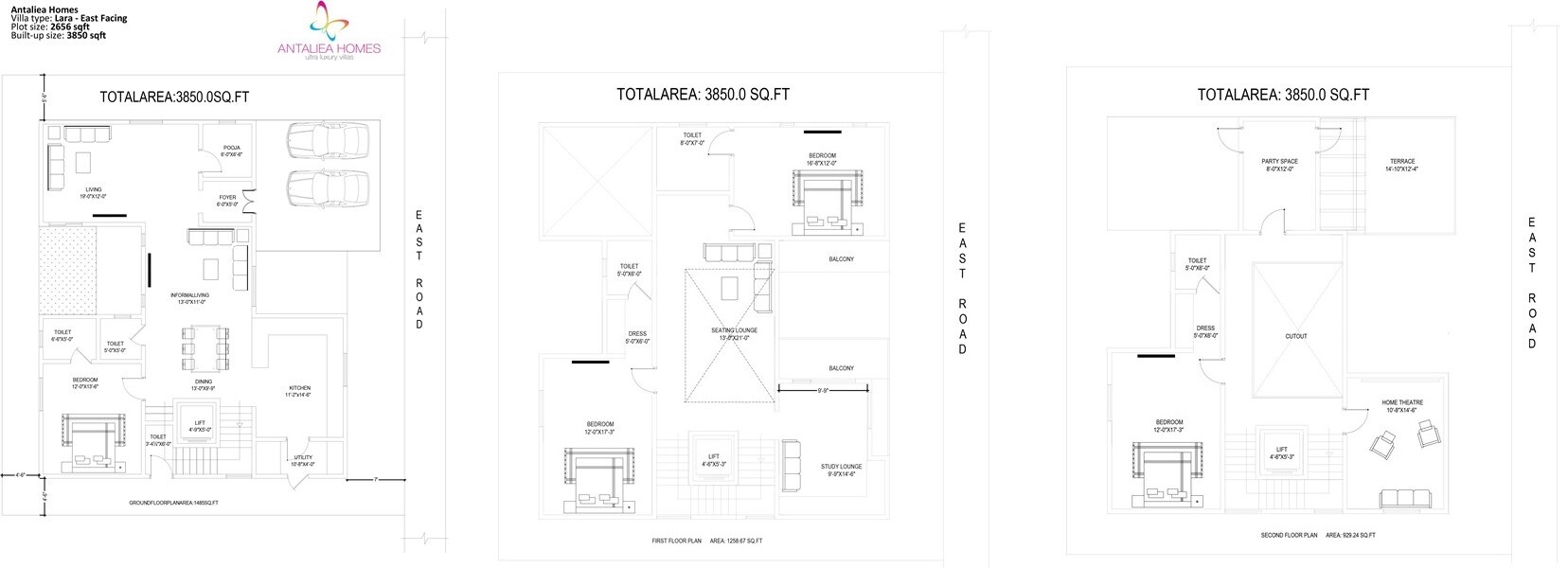 Floor plan of 4 BHK 3850 Sq. Ft. Villa in M1 Antaliea, Bangalore