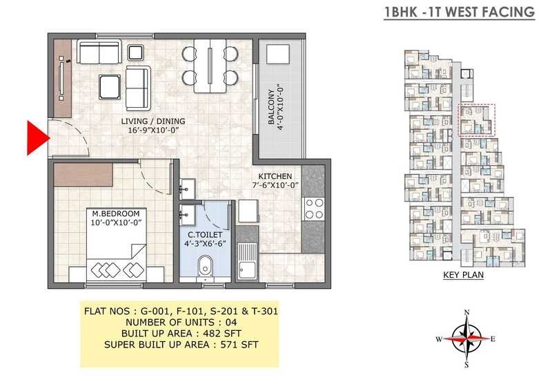 Floor plan of 1 BHK 571 Sq. Ft. Apartment in Ma Sarada Upavan, Bangalore