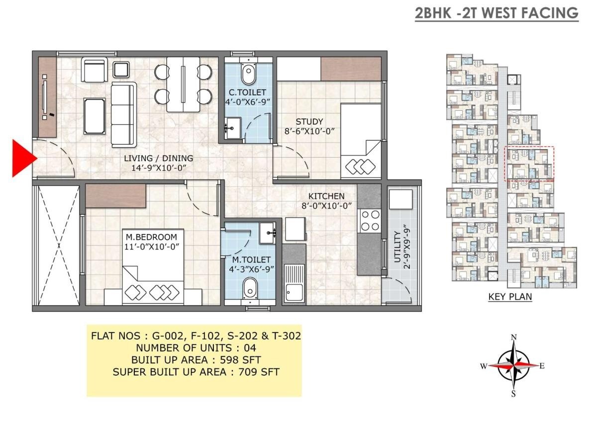 Floor plan of 2 BHK 709 Sq. Ft. Apartment in Ma Sarada Upavan, Bangalore