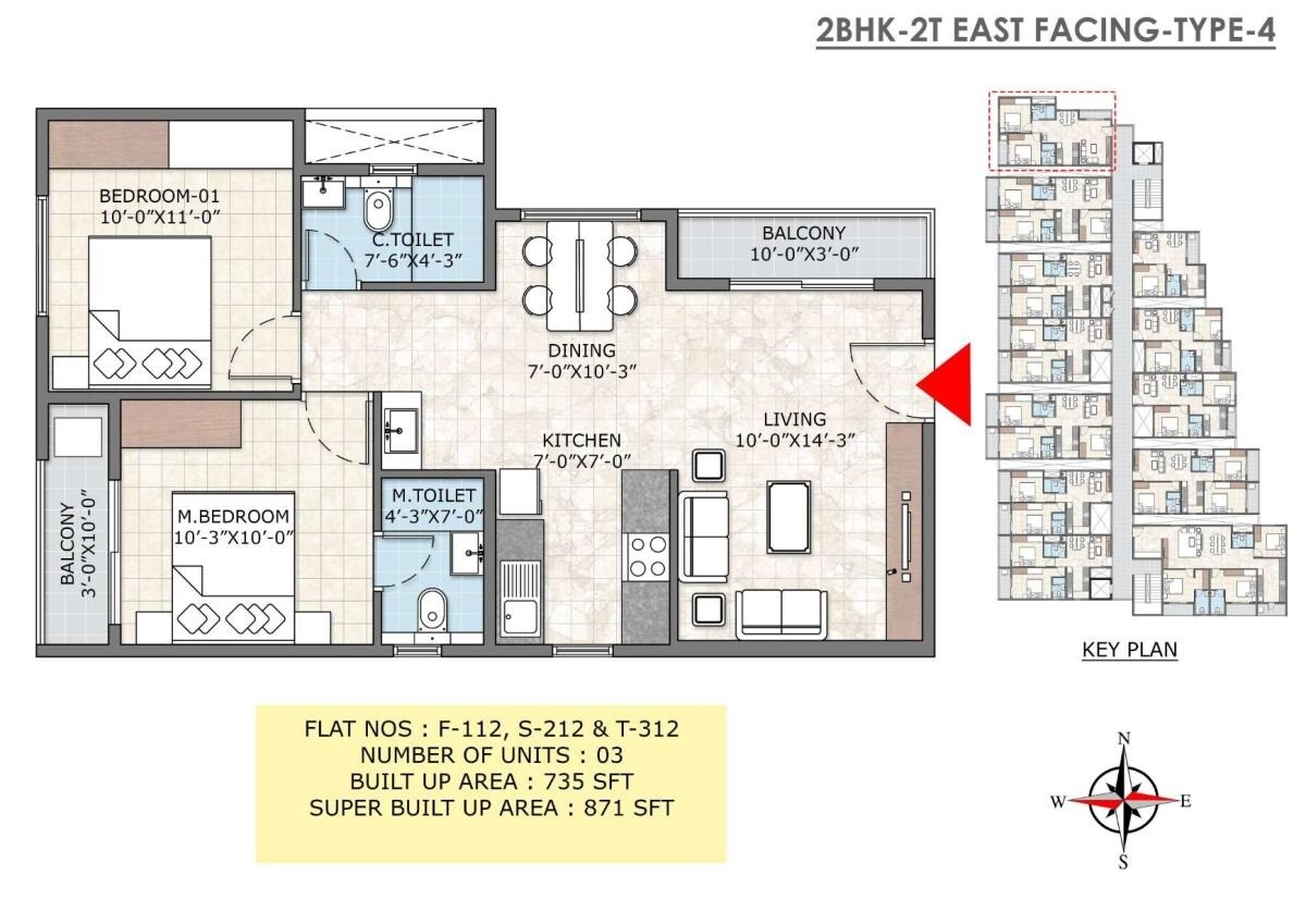 Floor plan of 2 BHK 871 Sq. Ft. Apartment in Ma Sarada Upavan, Bangalore