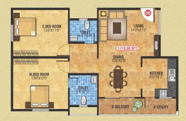 2 BHK 1113 Sq. Ft. Apartment
