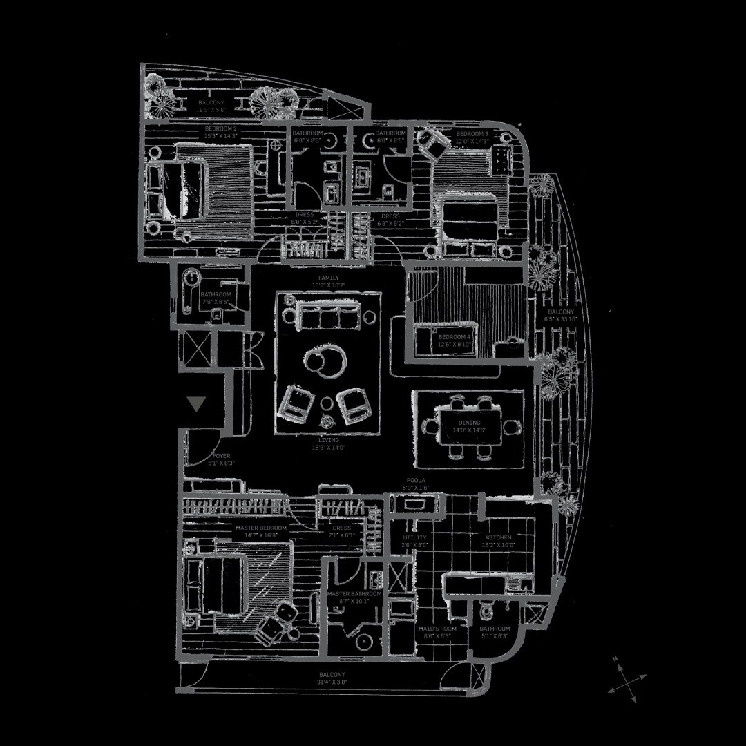 Floor plan of 4 BHK 3558 Sq. Ft. Apartment in Machani Svasa Homes, Bangalore
