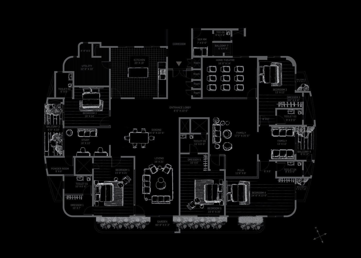 Floor plan of 5 BHK 7148 Sq. Ft. Apartment in Machani Svasa Homes, Bangalore