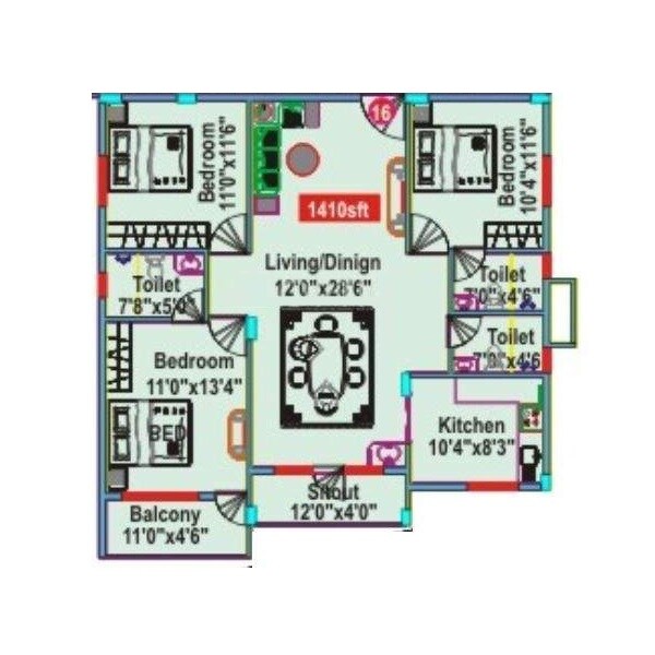 3 BHK 1410 Sq. Ft. Apartment