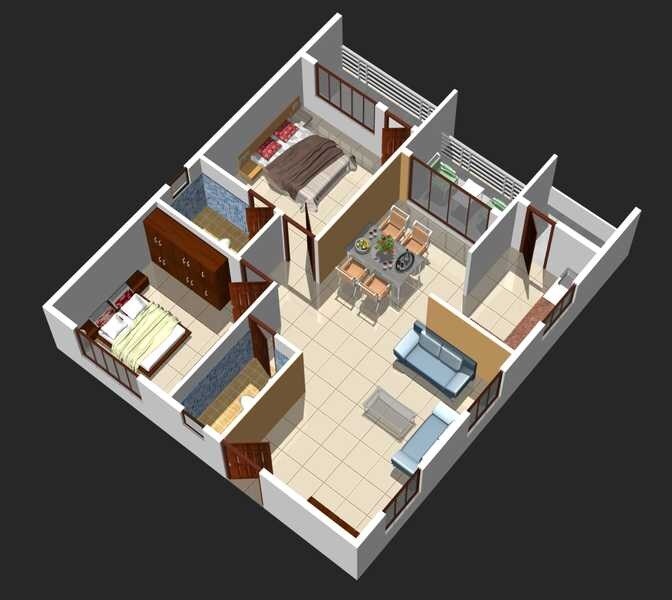 Floor plan of 2 BHK 861 Sq. Ft. Apartment in Mahaveer Fortune, Bangalore