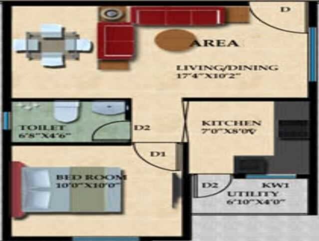 Floor plan of 1 BHK 502 Sq. Ft. Apartment in Mahaveer Galaxy Apartment, Bangalore