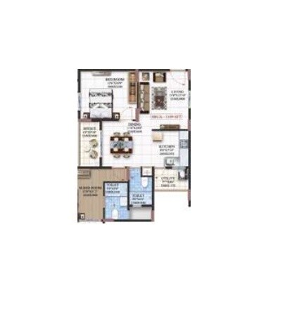 Floor plan of 1 BHK 711 Sq. Ft. Apartment in Mahaveer Northscape, Bangalore