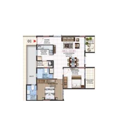 Floor plan of 2 BHK 1090 Sq. Ft. Apartment in Mahaveer Northscape, Bangalore