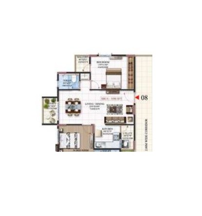 Floor plan of 2 BHK 1191 Sq. Ft. Apartment in Mahaveer Northscape, Bangalore