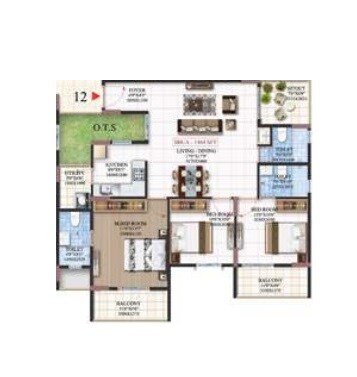 Floor plan of 3 BHK 922 Sq. Ft. Apartment in Mahaveer Northscape, Bangalore