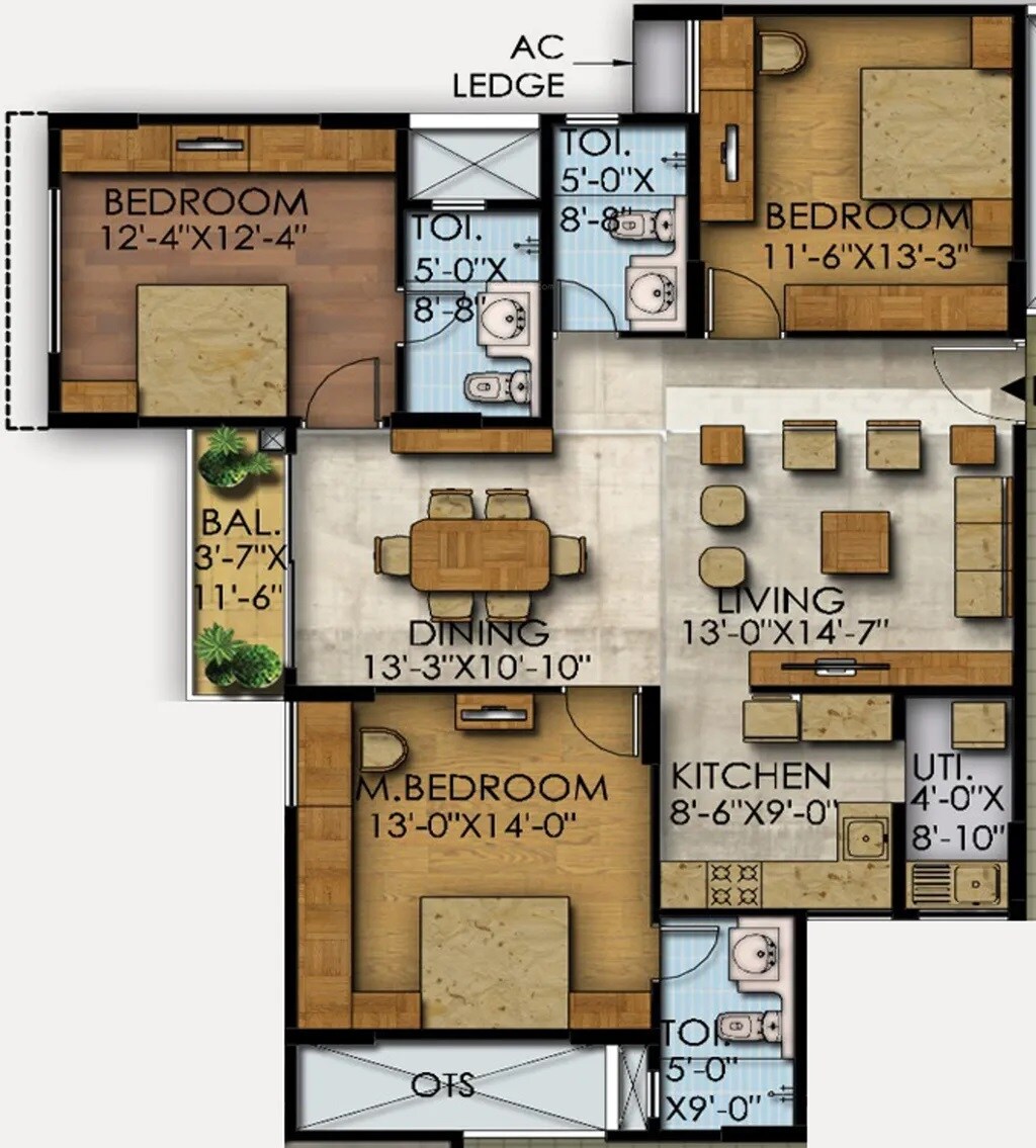 3 BHK 1518 Sq. Ft. Apartment